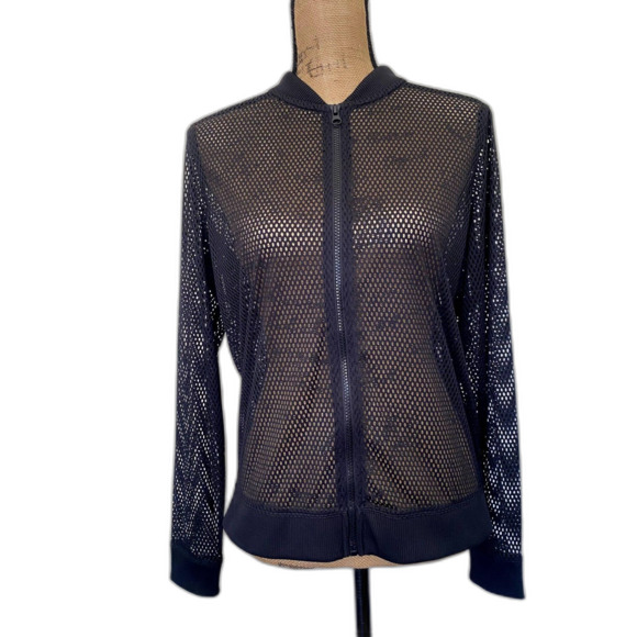 NWT Victoria Sport Sheer Mesh Bomber Jacket Zip Up Black Athleisure Size Small - Picture 2 of 6